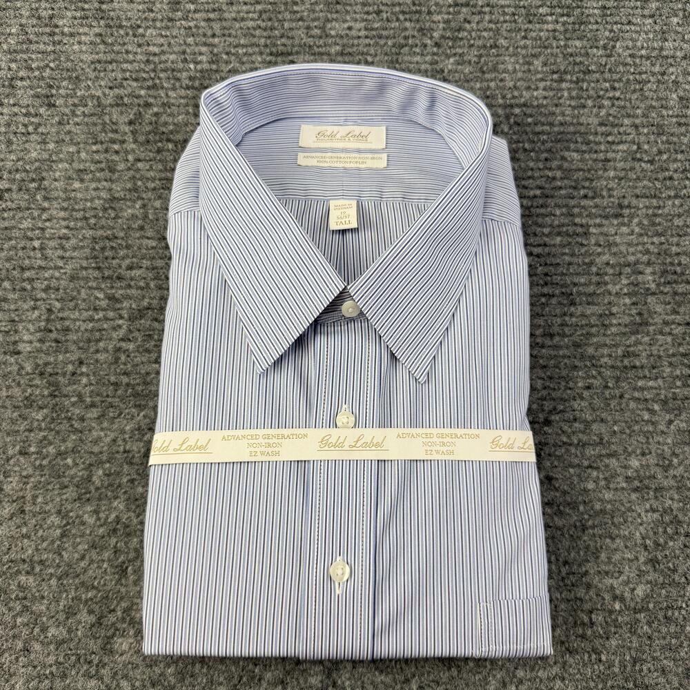Roundtree & Yorke Gold Label Dress Shirt Mens 19 36/37 Tall Man Stripe Non Iron